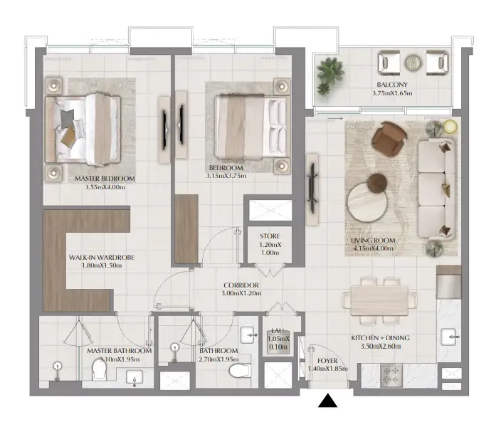 2 bedroom Apartments floor plan at Terra Gardens