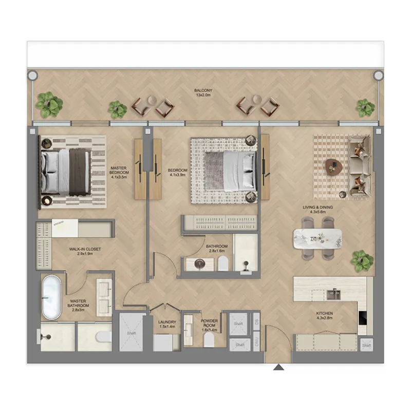 2 bedroom Apartments floor plan at The Row Saadiyat