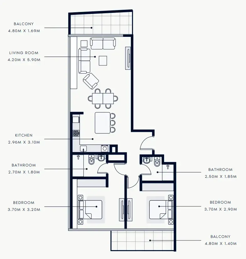 2 bedroom Apartments floor plan at Riviera Rêve