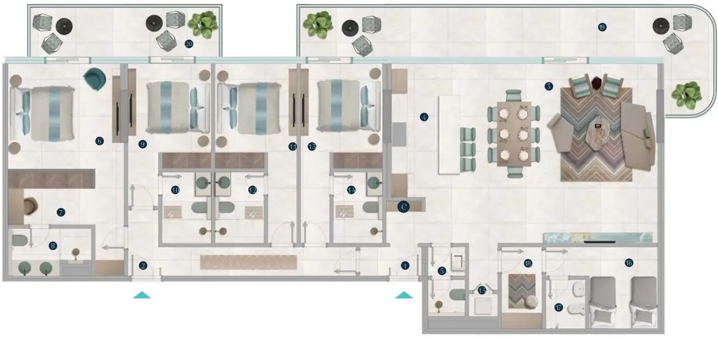 4.5 bedroom Apartments floor plan at Octa Isle Interiors by Missoni