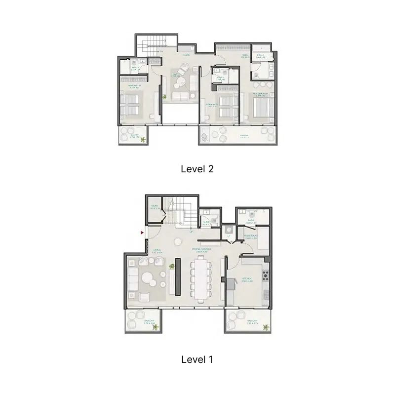 3 bedroom Duplex floor plan at Avenue Park Towers 1 at Wasl 1