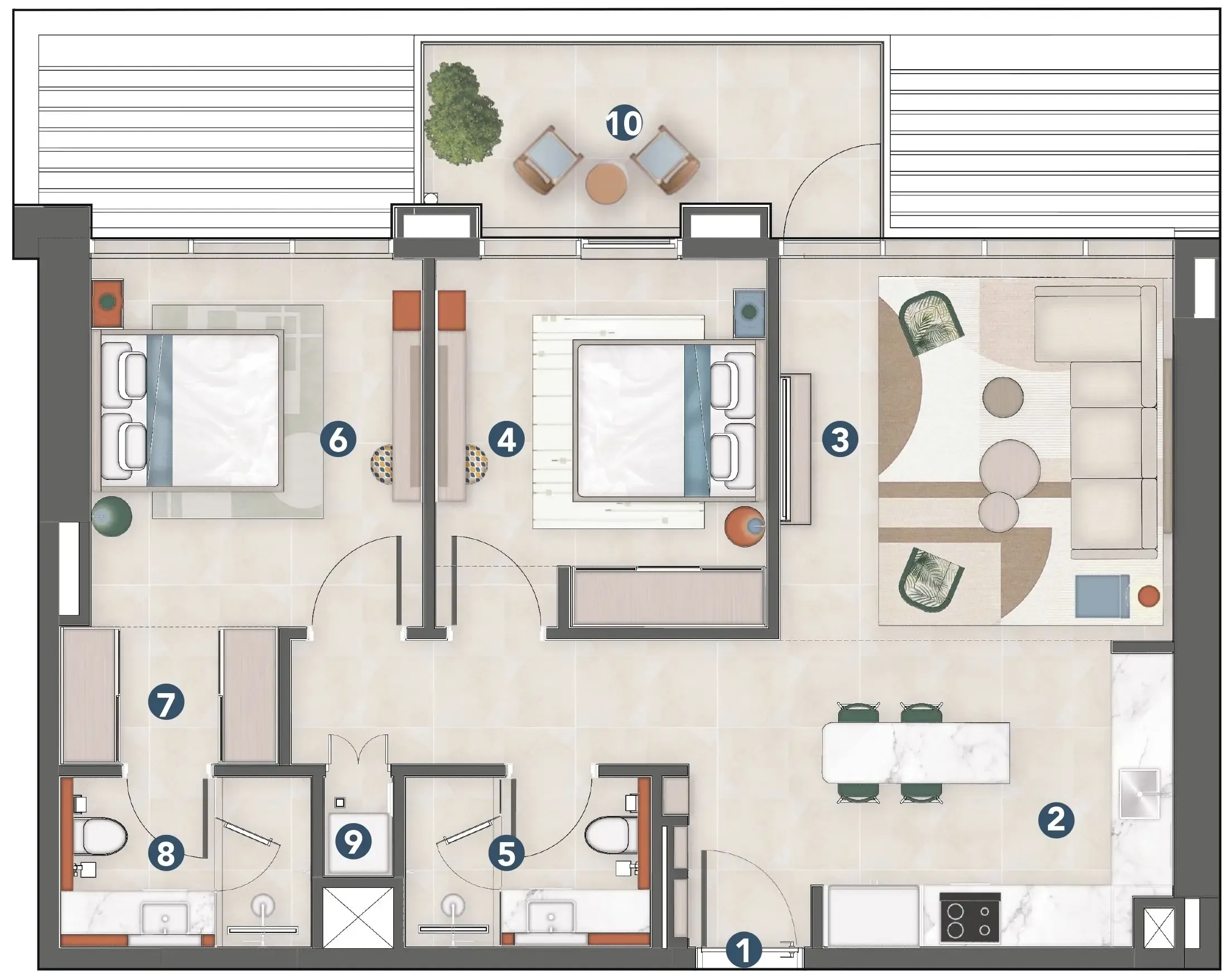 2 bedroom Apartments floor plan at Rove Home Meydan Horizon