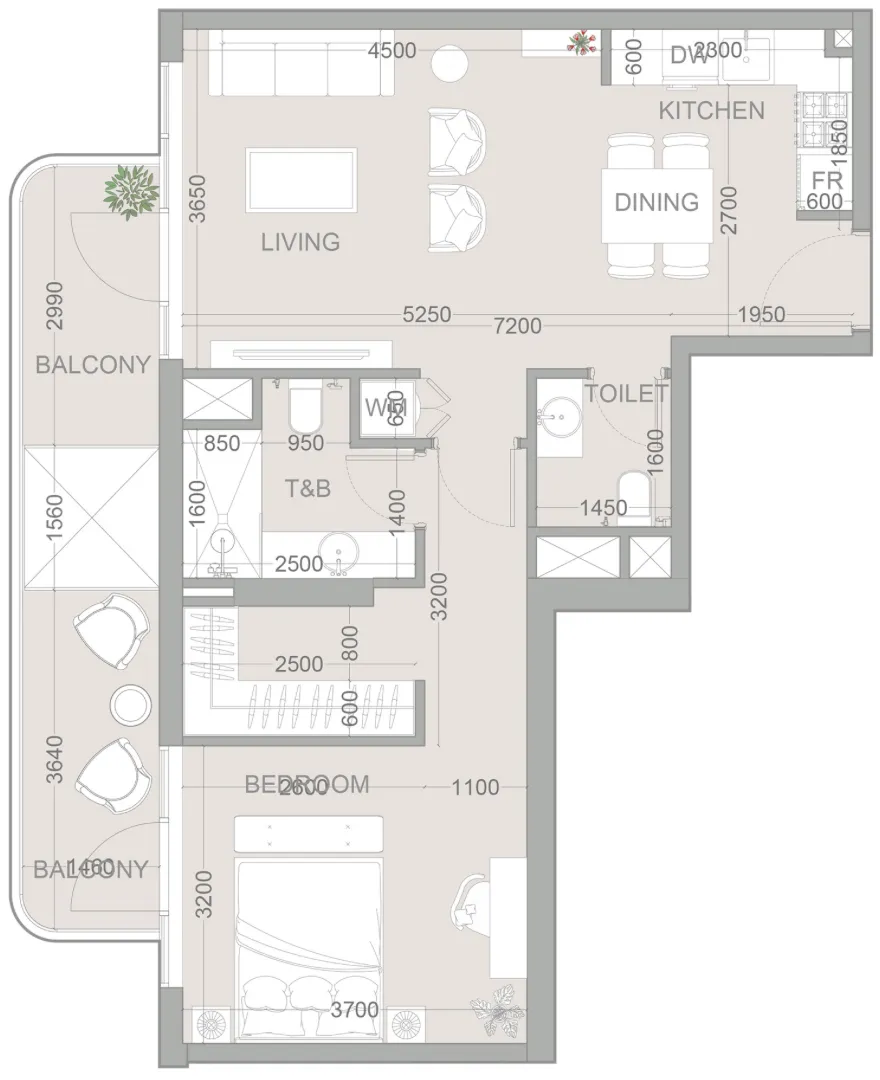 1 bedroom Apartments floor plan at TETR1S Tower