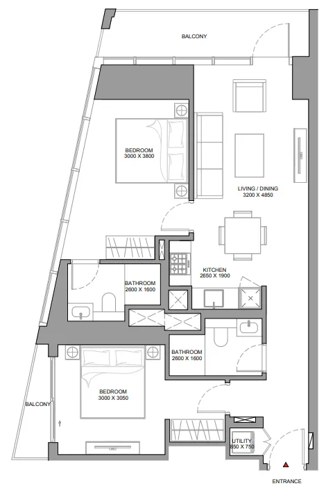 2 bedroom Apartments floor plan at The Eden at Sobha Central