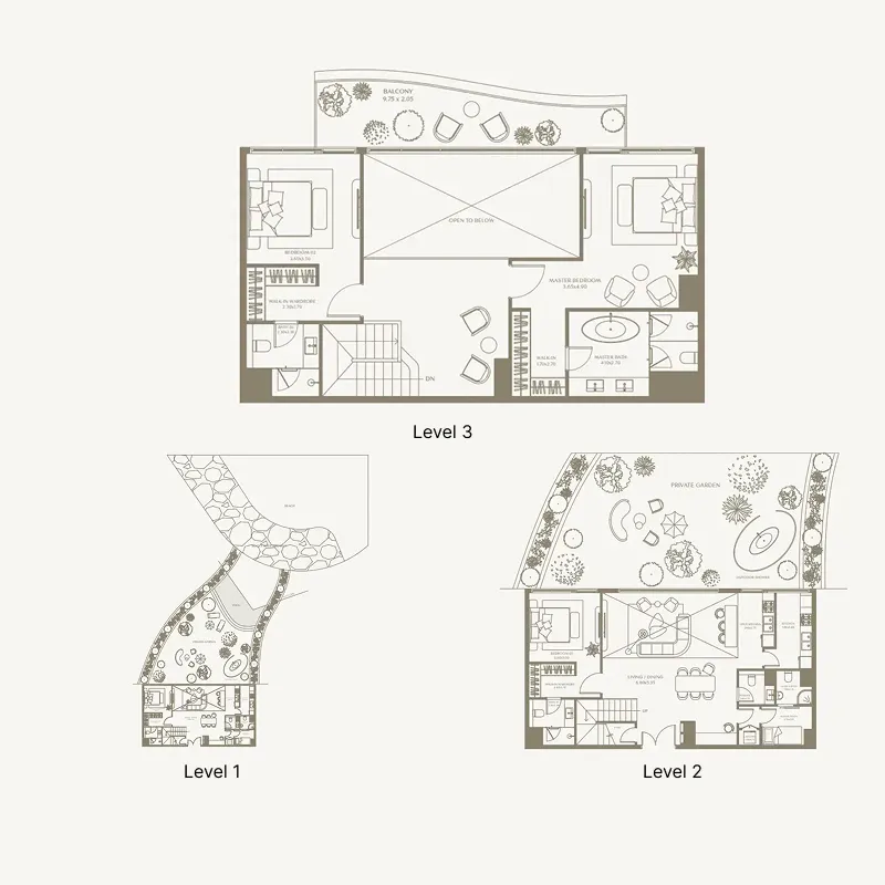 3 bedroom Duplex floor plan at AYA Beachfront Residences