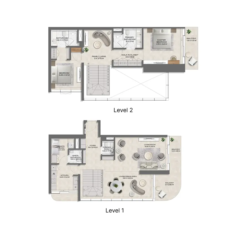 2 bedroom Duplex floor plan at DWTN Residences