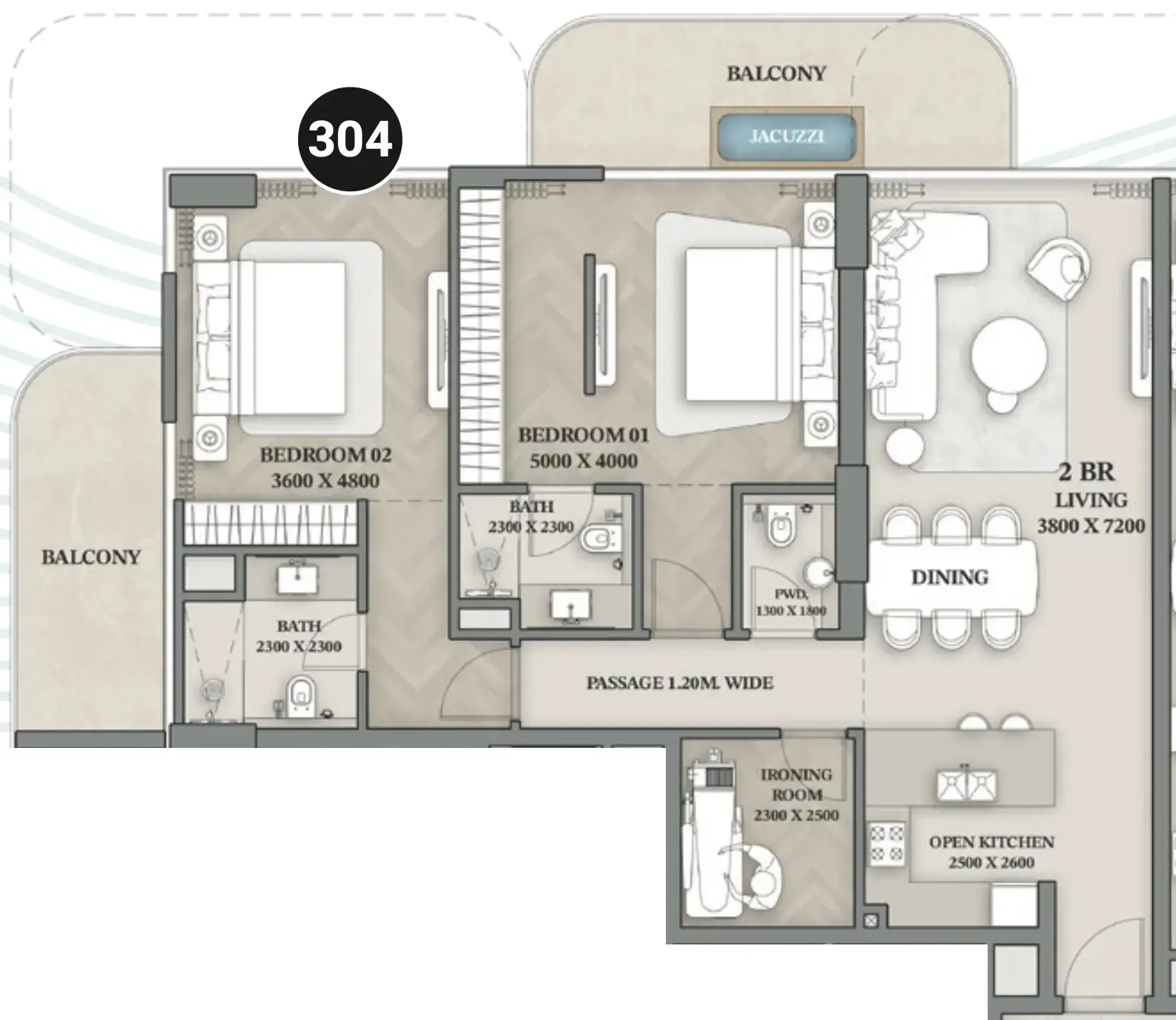 2.5 bedroom Apartments floor plan at Wellington Ocean Walk
