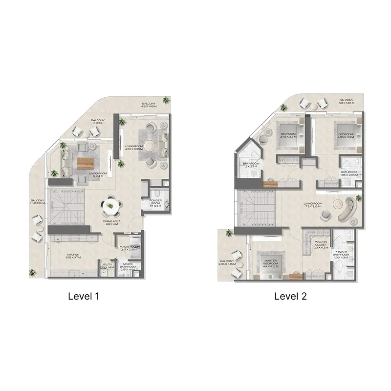 3 bedroom Duplex floor plan at DWTN Residences