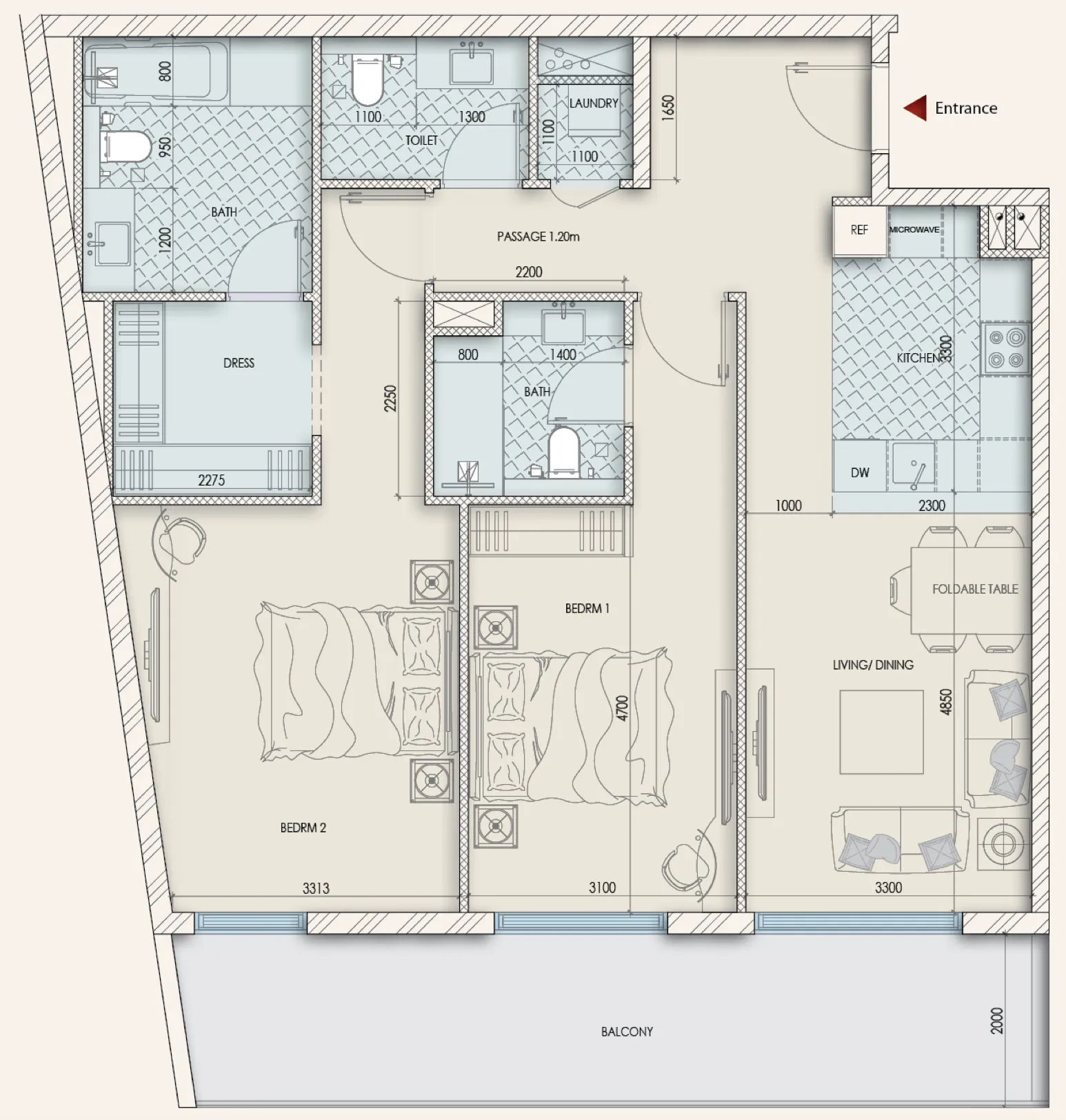 2 bedroom Apartments floor plan at Enaya Residences