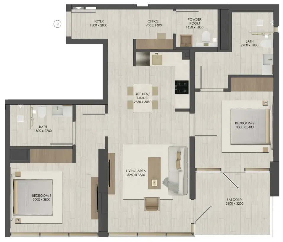 2 bedroom Apartments floor plan at JAD 288