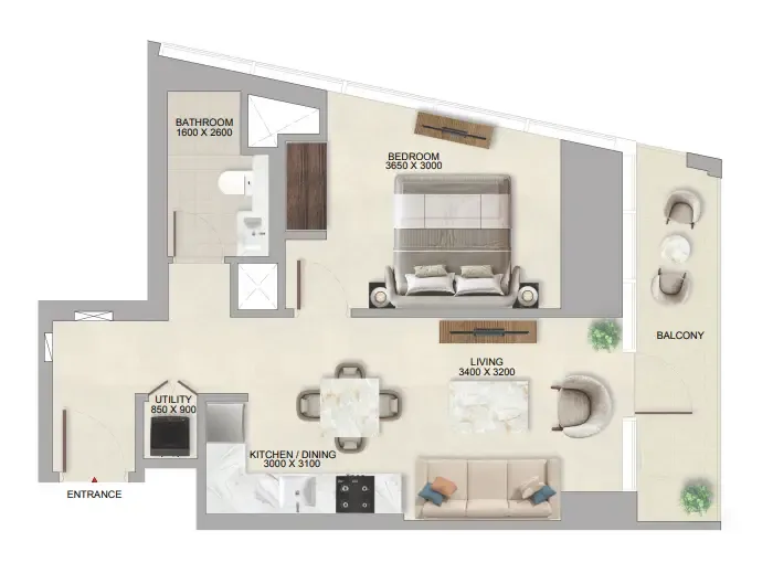 1 bedroom Apartments floor plan at The Tranquil at Sobha Central