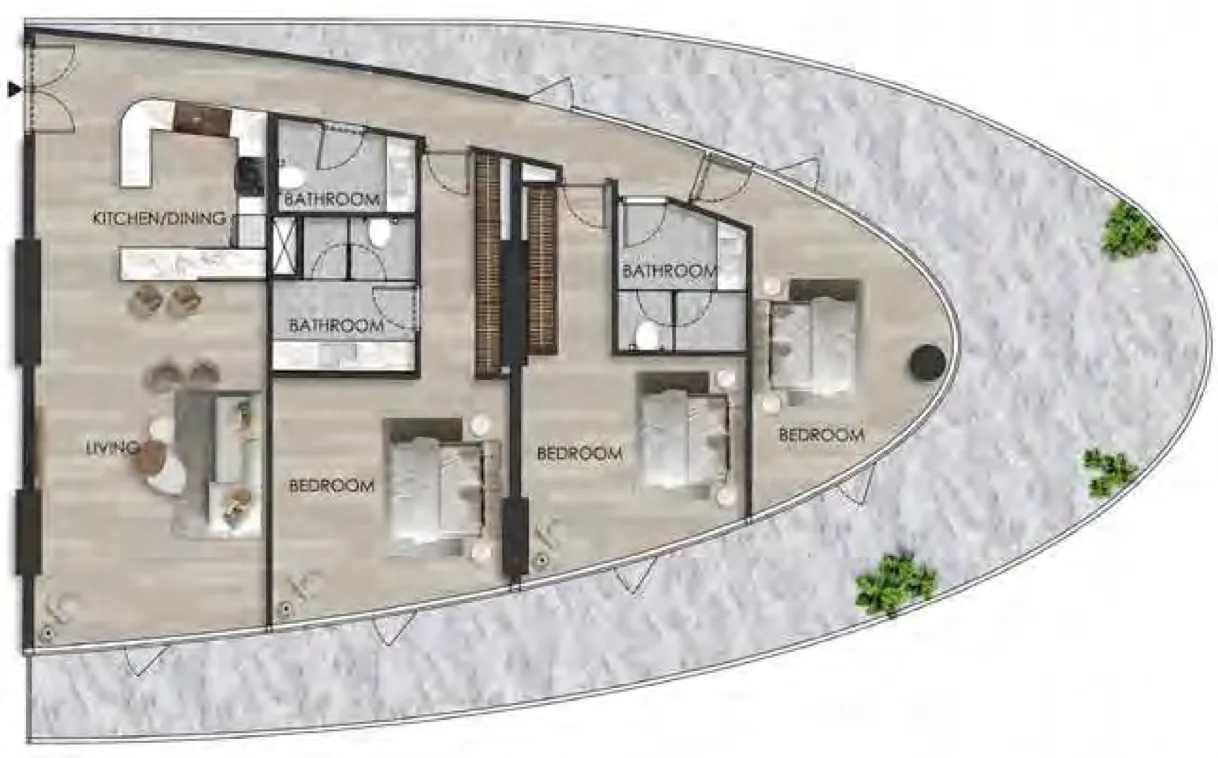 3 bedroom Apartments floor plan at The Beach Residence