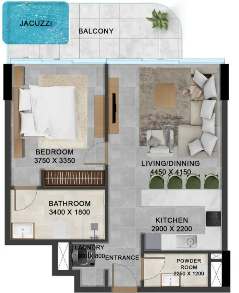 1 bedroom Apartments floor plan at Vivanti Residences by Meteora
