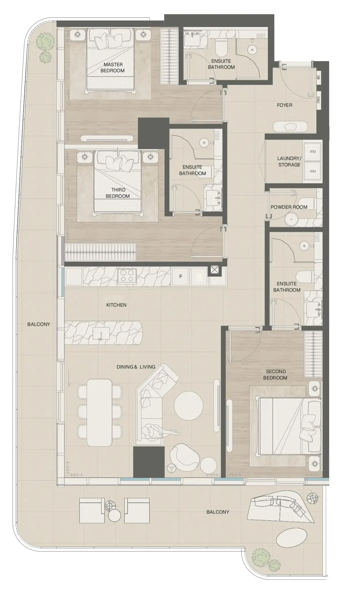 3 bedroom Apartments floor plan at Mondrian Phases 1 and 2