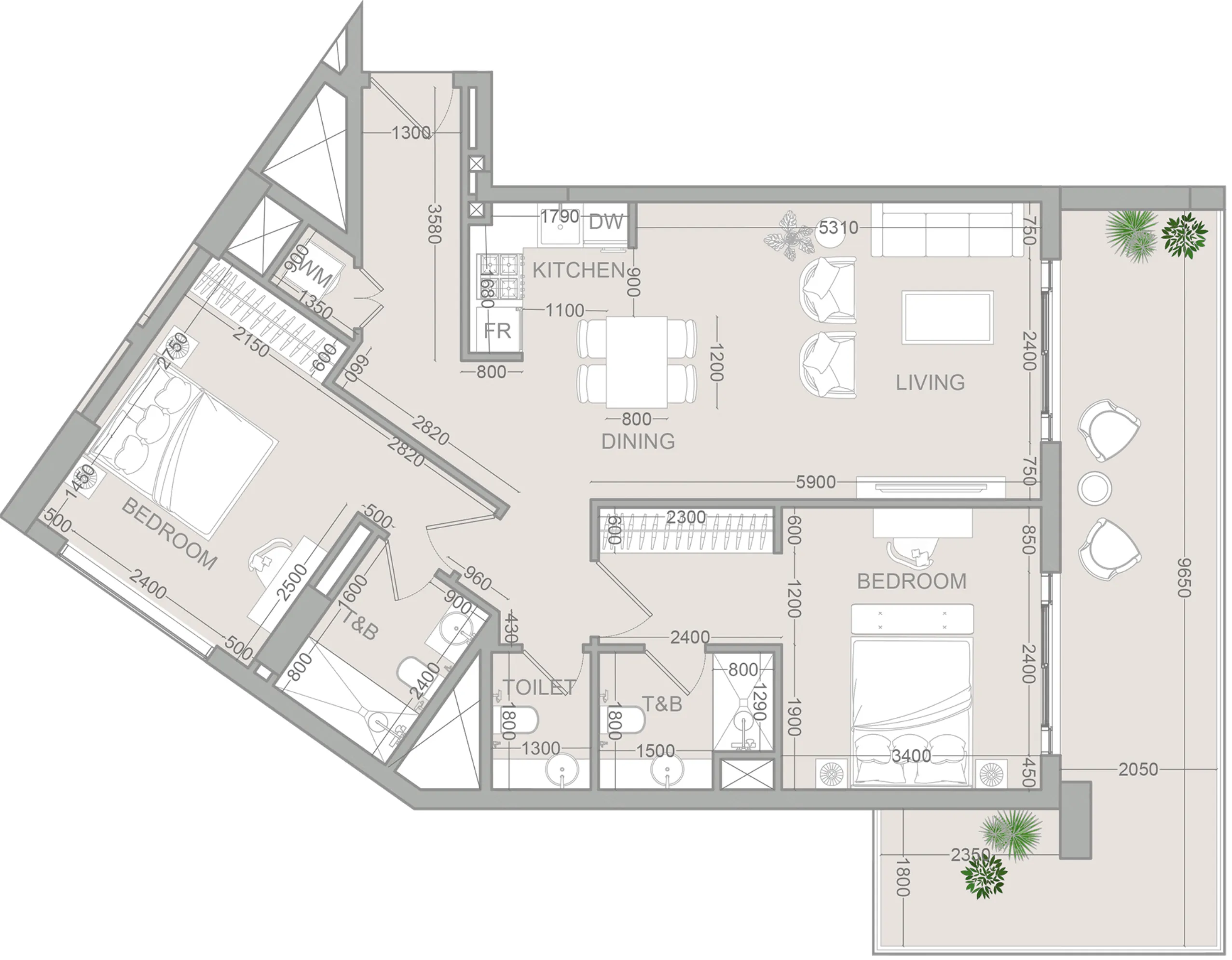 2 bedroom Apartments floor plan at VERDAN1A 2
