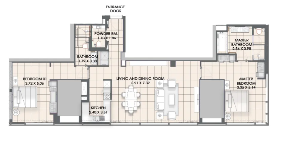 2 bedroom Apartments floor plan at Vida Dubai Marina