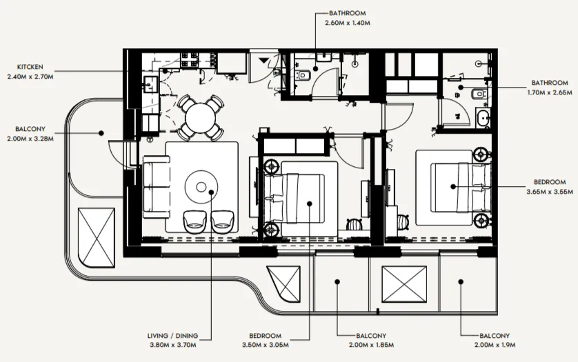 2 bedroom Apartments floor plan at Azizi Wasel