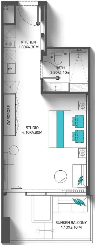 0 bedroom Apartments floor plan at Reef 998