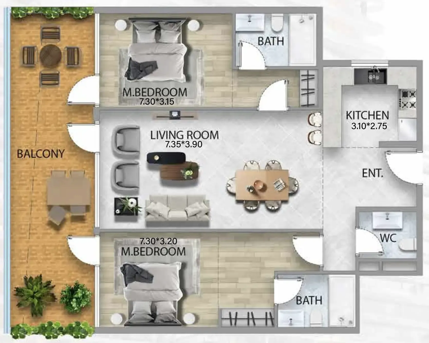 2 bedroom Apartments floor plan at 311 Boulevard