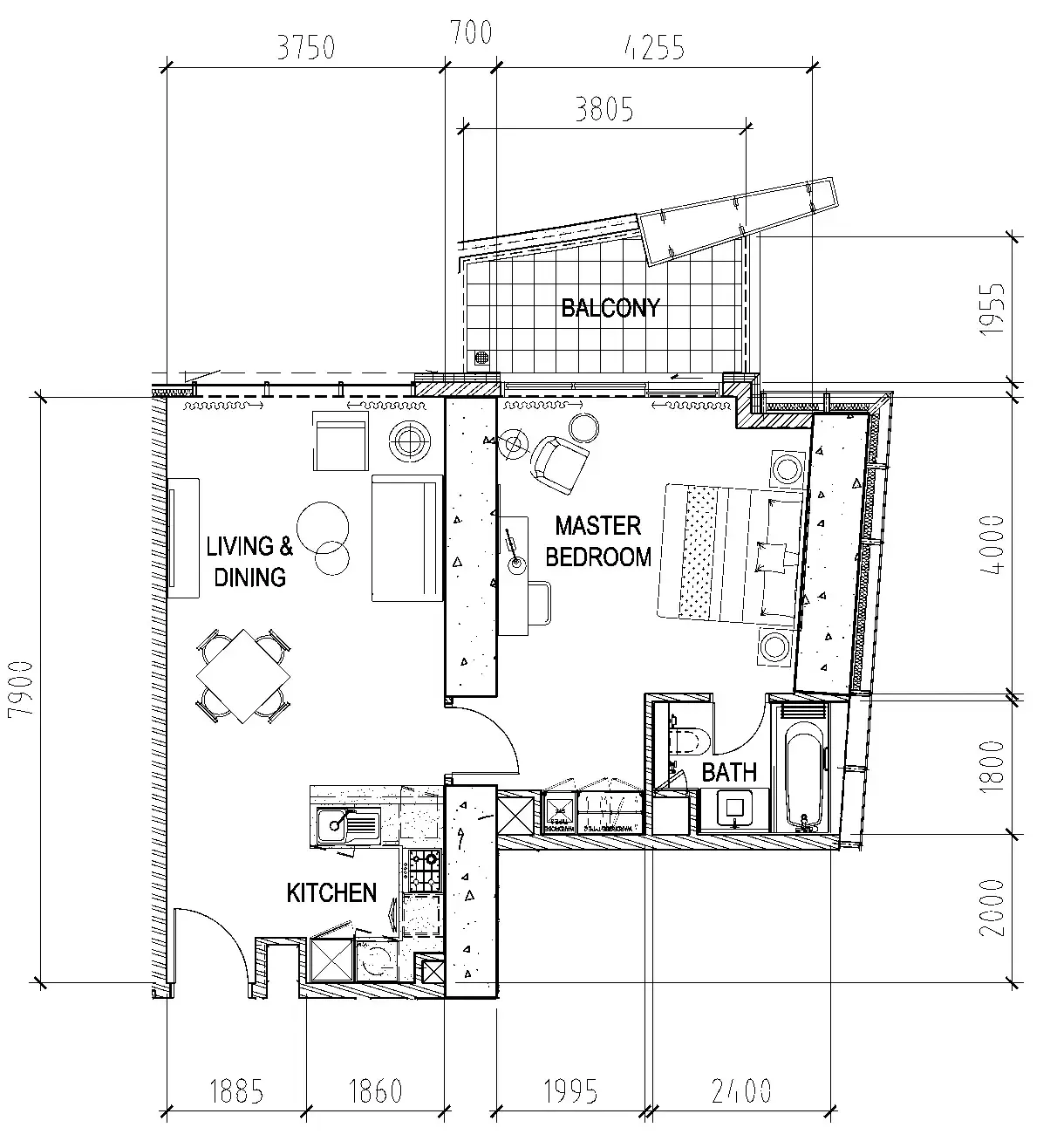 1 bedroom Apartments floor plan at Aykon City Tower