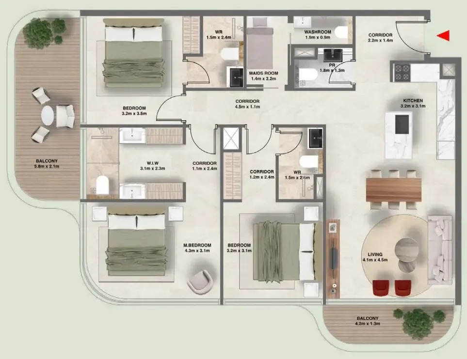 3.5 bedroom Apartments floor plan at The Tides