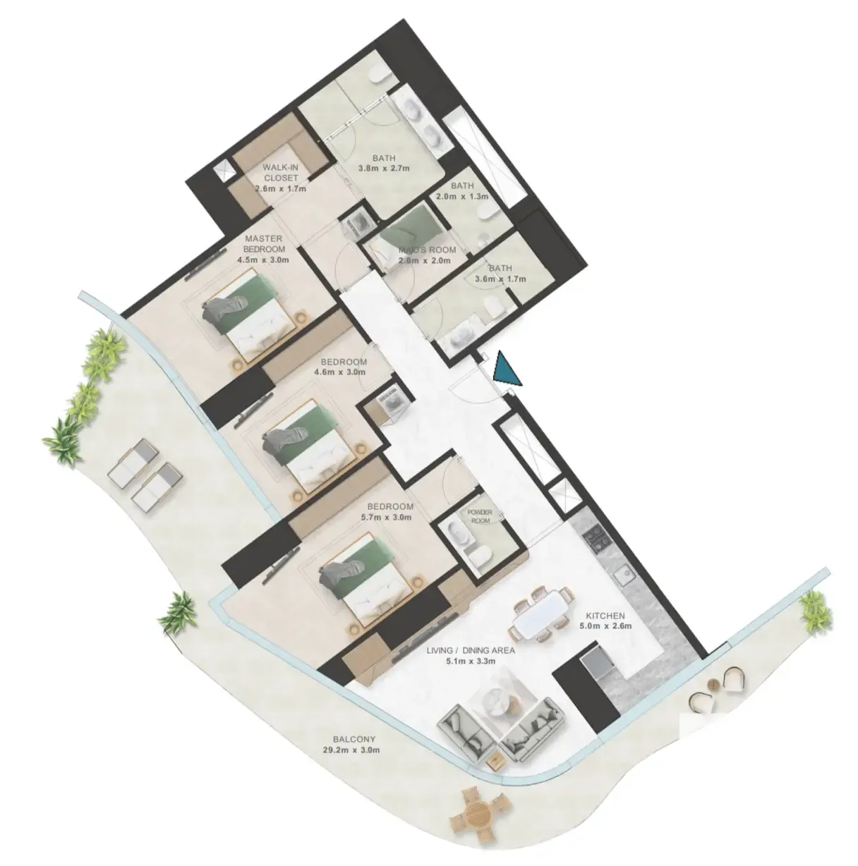 3 bedroom Apartments floor plan at Oystra