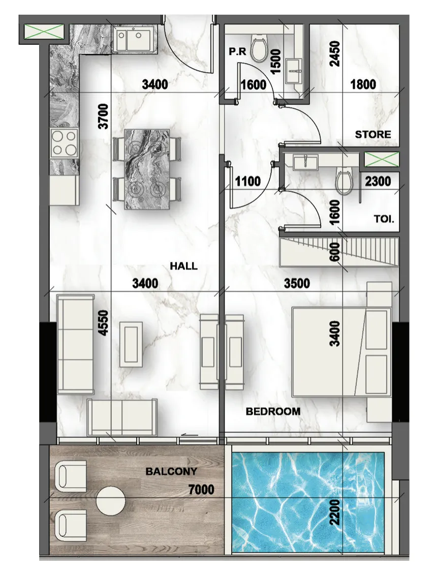 1 bedroom Apartments floor plan at Peace Lagoons