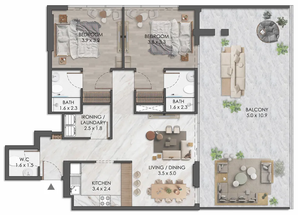 2 bedroom Apartments floor plan at Almaara Residences