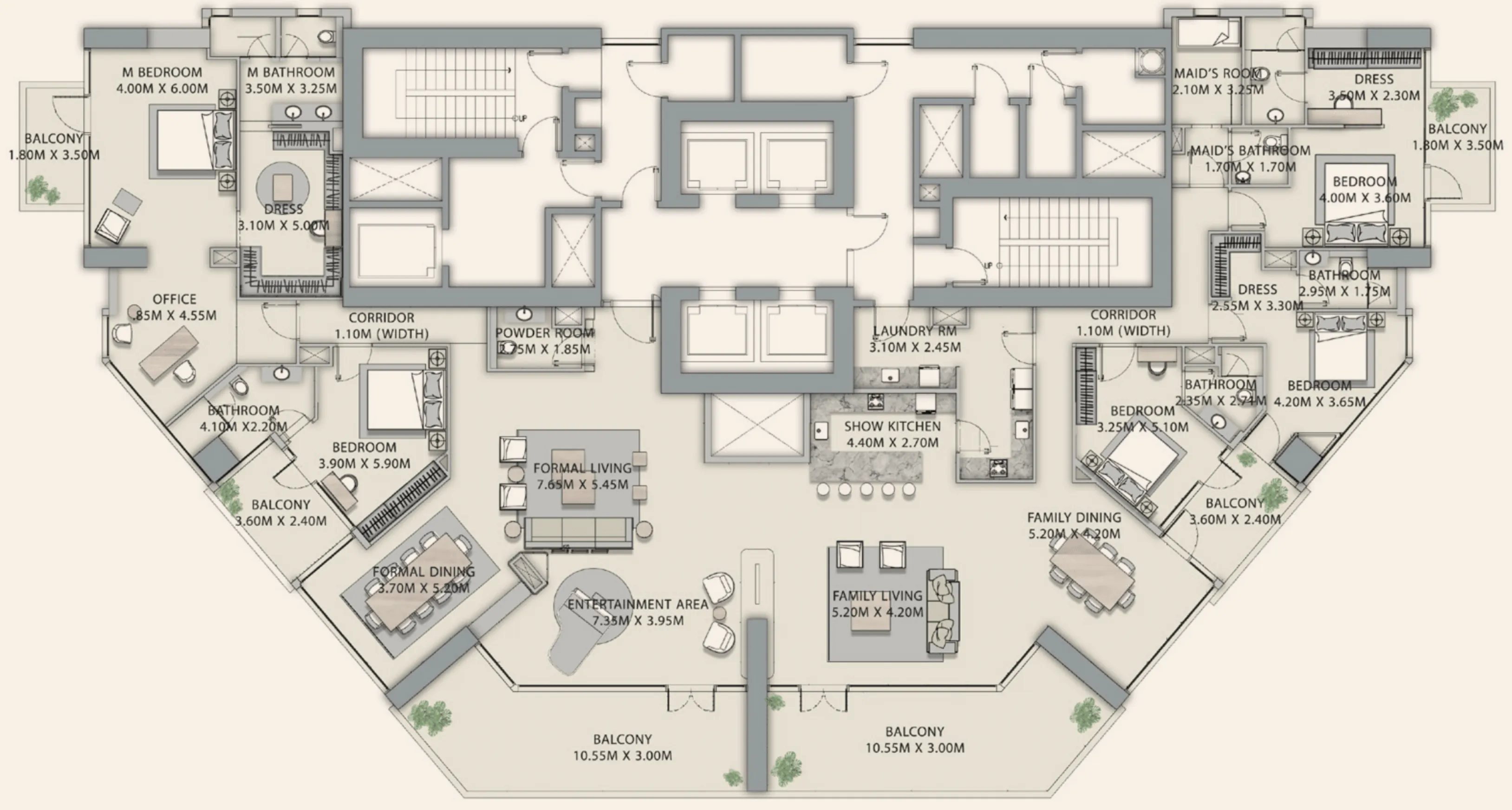 5.5 bedroom Penthouse floor plan at Velor Penthouses