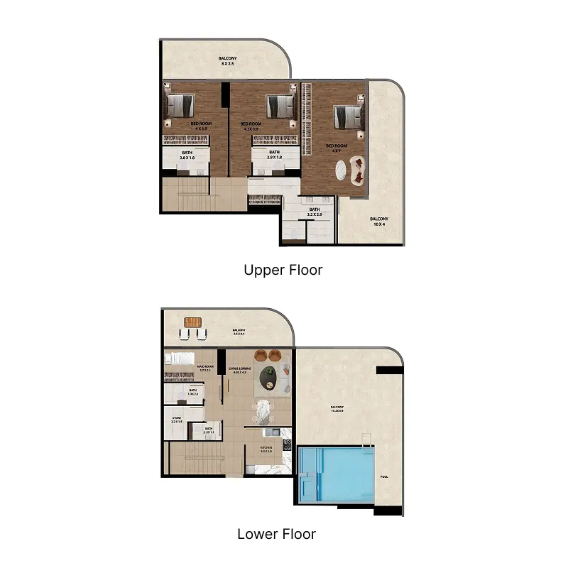 3 bedroom Duplex floor plan at Marquis One