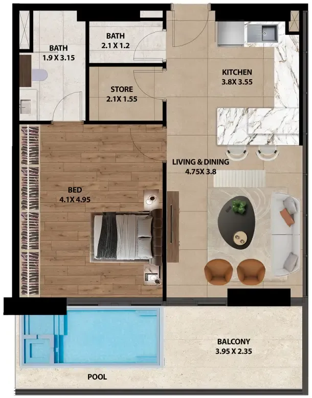 1 bedroom Apartments floor plan at Marquis One