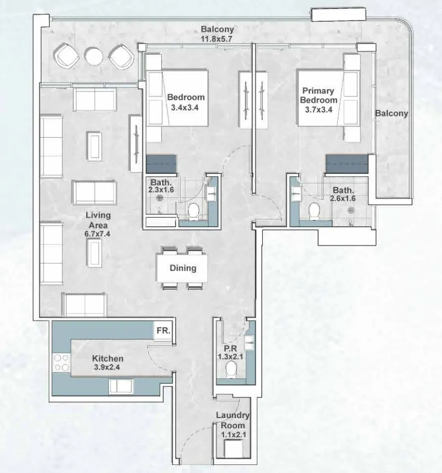2 bedroom Apartments floor plan at Iraz Creek Views