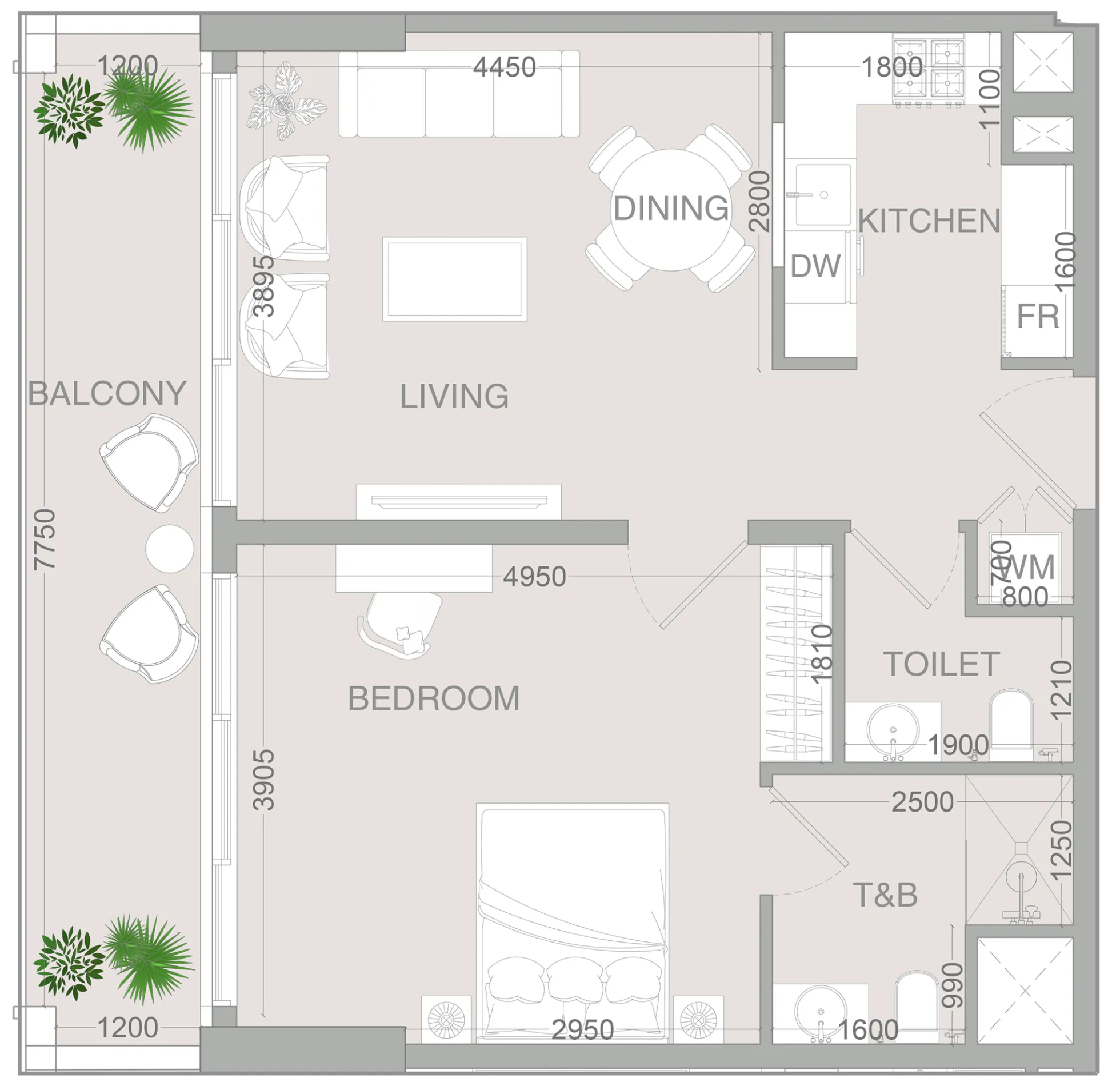 1 bedroom Apartments floor plan at VERDAN1A 4