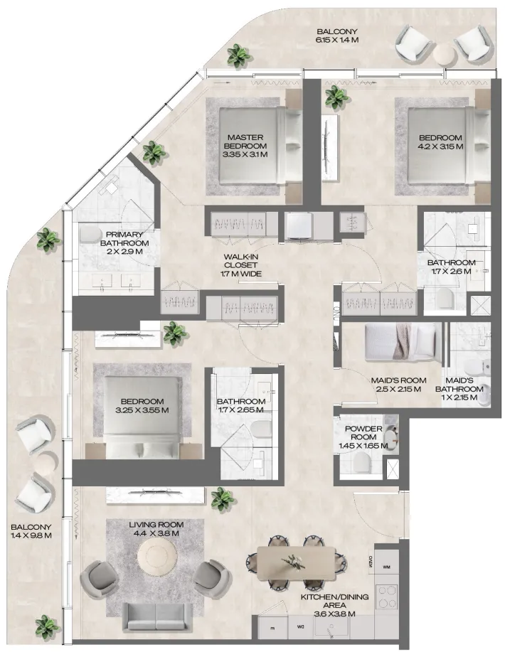 3 bedroom Apartments floor plan at DWTN Residences