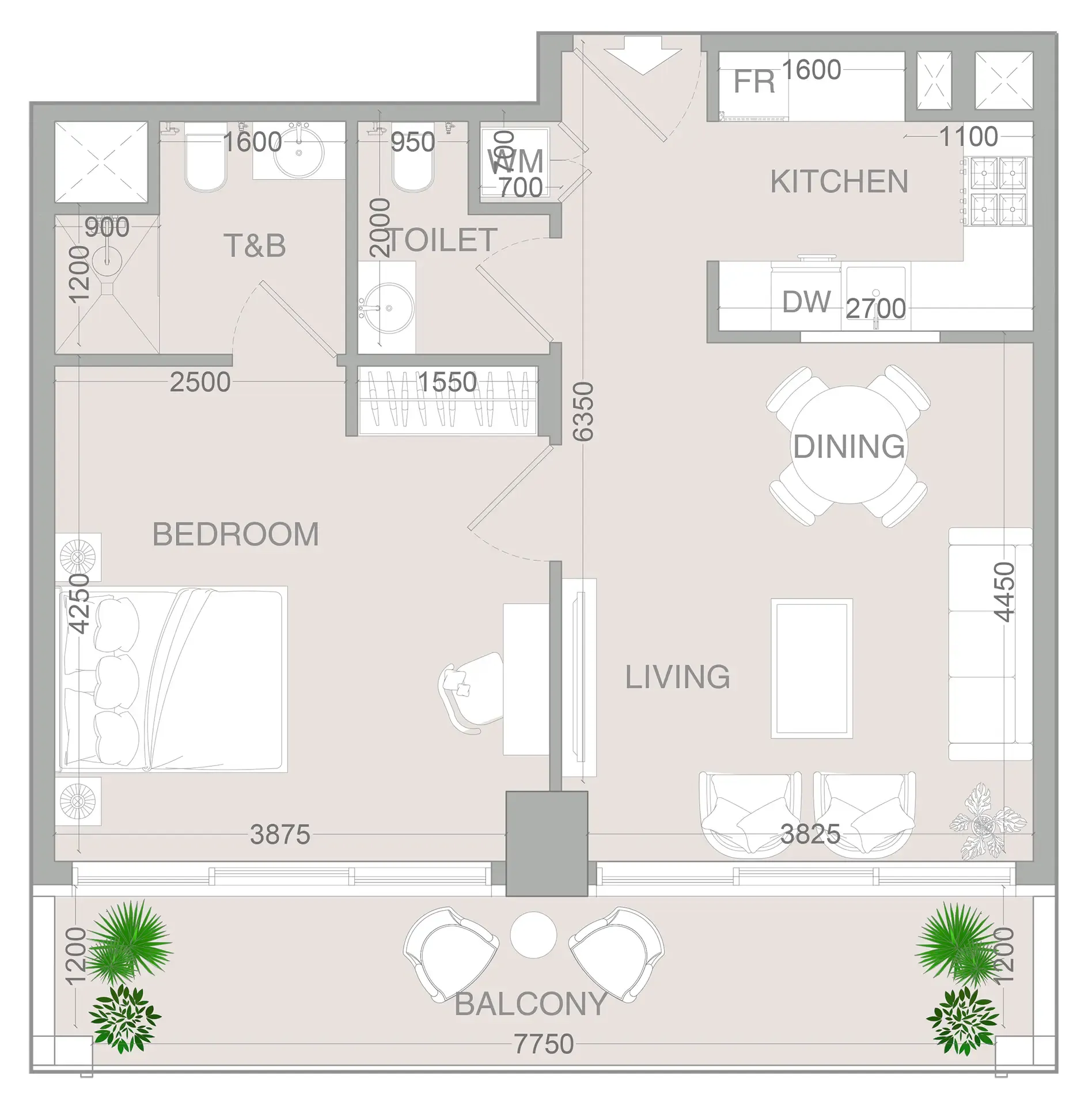1 bedroom Apartments floor plan at VERDAN1A 4