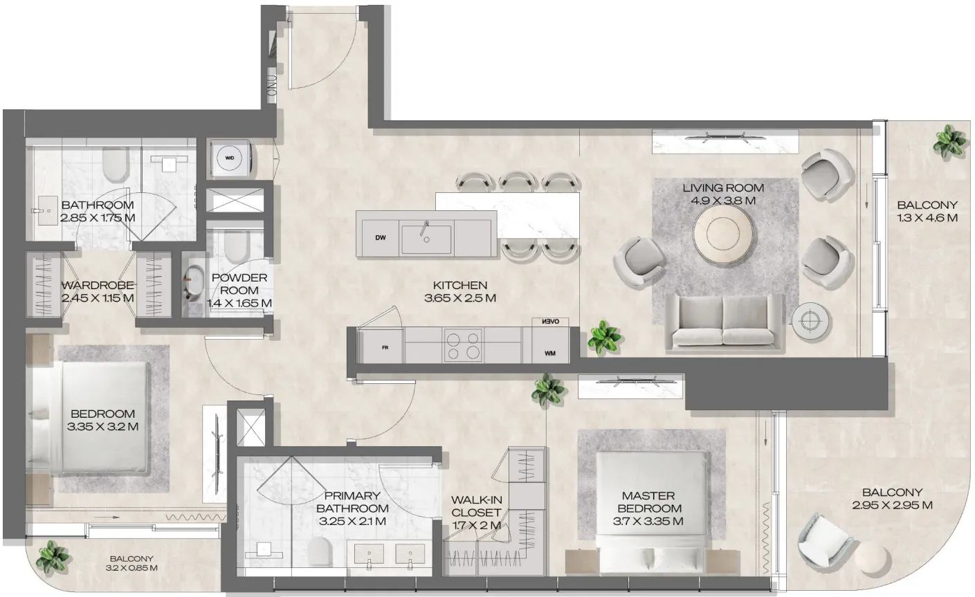 2 bedroom Apartments floor plan at DWTN Residences