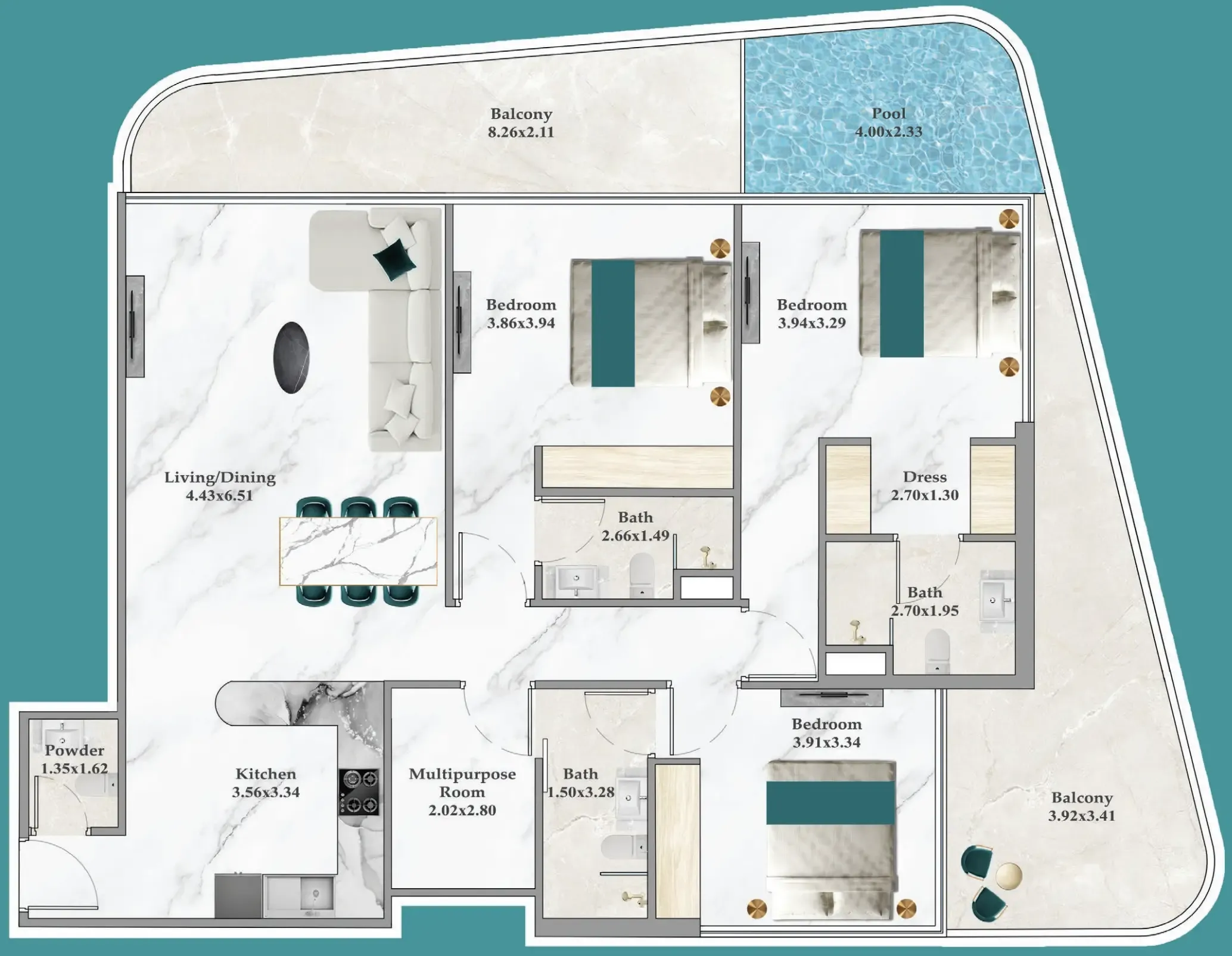 3 bedroom Apartments floor plan at Breez