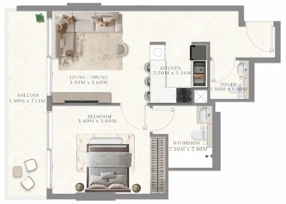 1 bedroom Apartments floor plan at Aum 99 Residences
