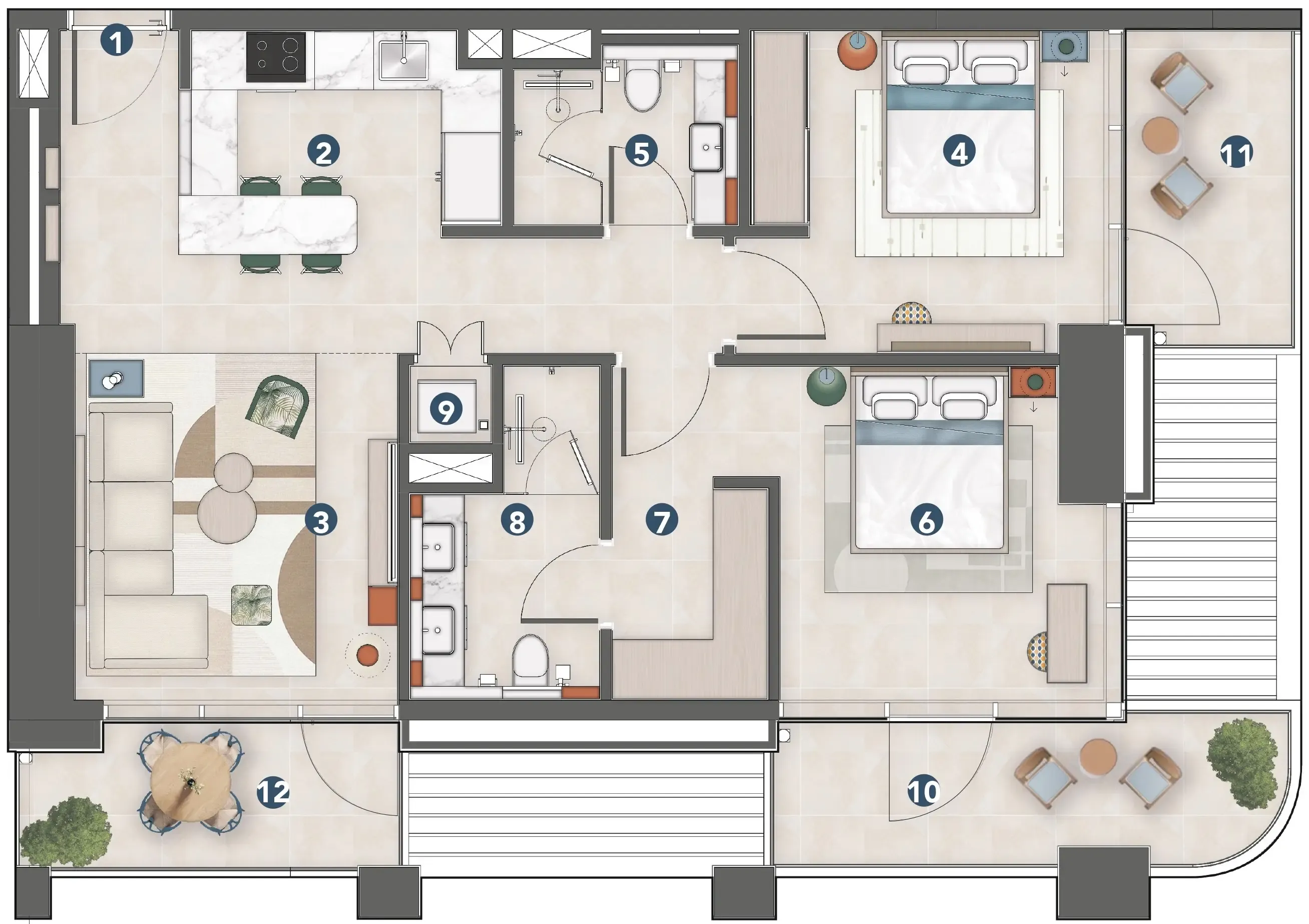 2 bedroom Apartments floor plan at Rove Home Meydan Horizon