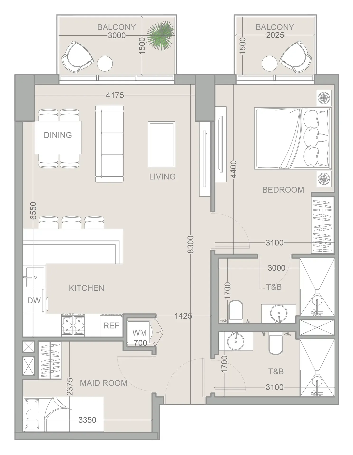 1.5 bedroom Apartments floor plan at 1WOOD Residence 2