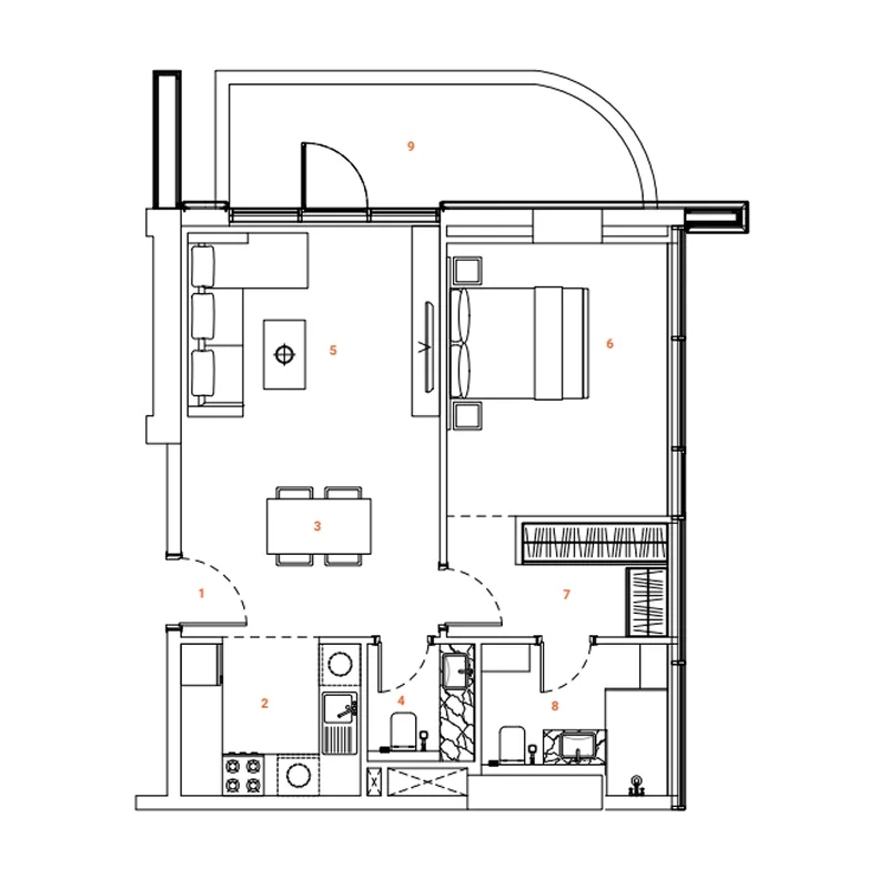 1 bedroom Apartments floor plan at The Orchard Place Towers A & B
