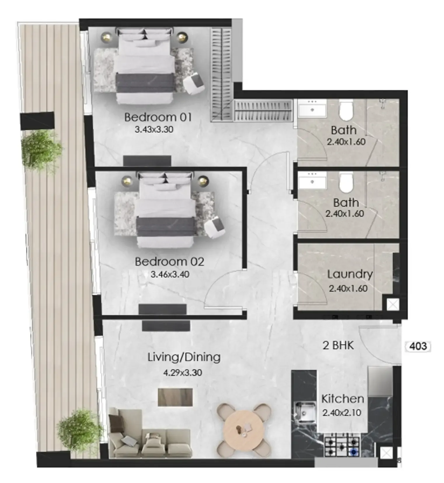 2 bedroom Apartments floor plan at Aristo