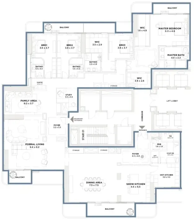 4 bedroom Penthouse floor plan at Serenia District West Residence