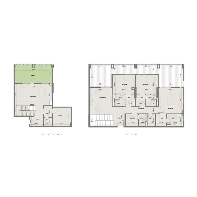 3 bedroom Duplex floor plan at Blue Marina Residence
