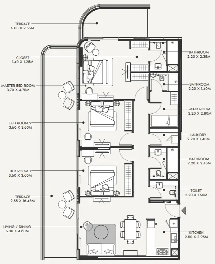 3 bedroom Apartments floor plan at Azizi Amir