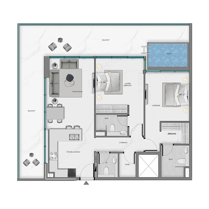 2 bedroom Apartments floor plan at Ocean Crest