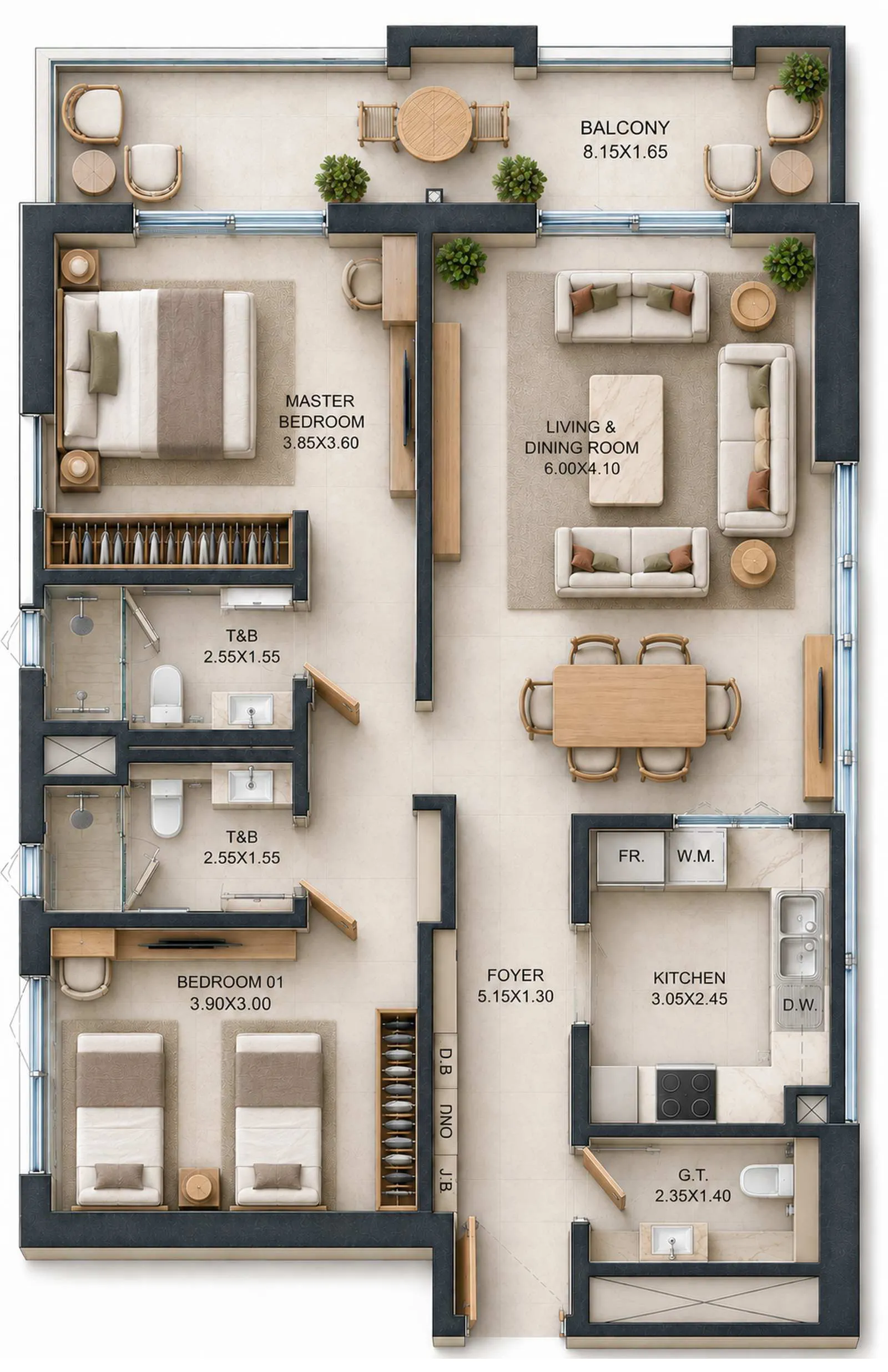 2 bedroom Apartments floor plan at Reeman Residence 02