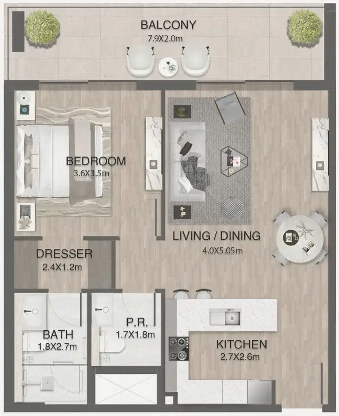 1 bedroom Apartments floor plan at One by Nine