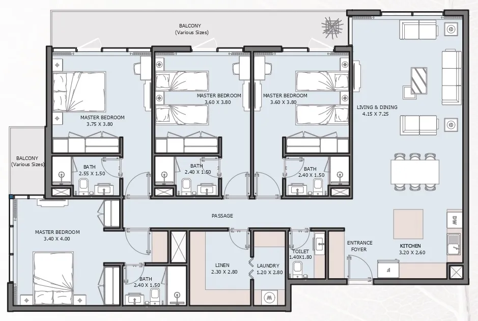 4 bedroom Apartments floor plan at Verdana V