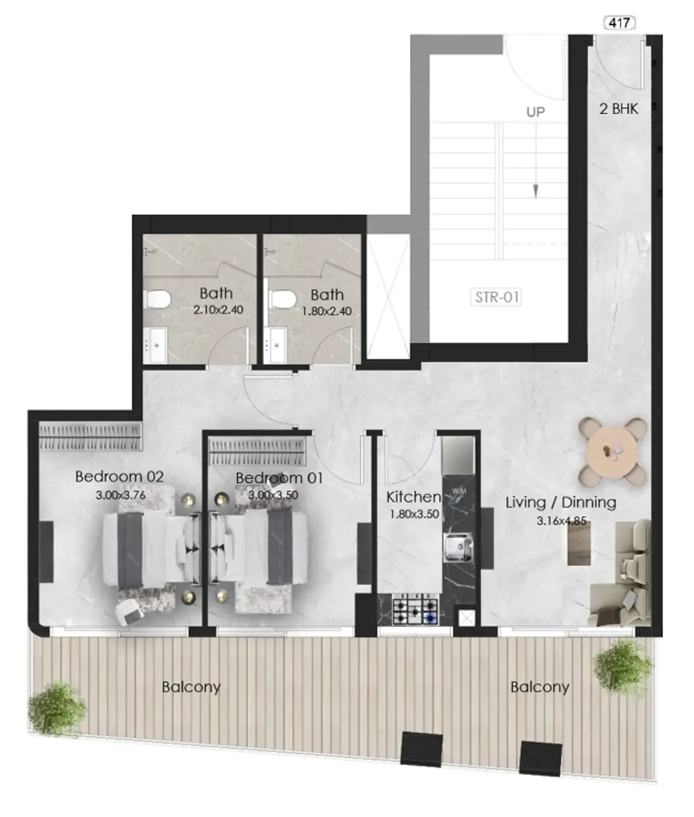 2 bedroom Apartments floor plan at Aristo
